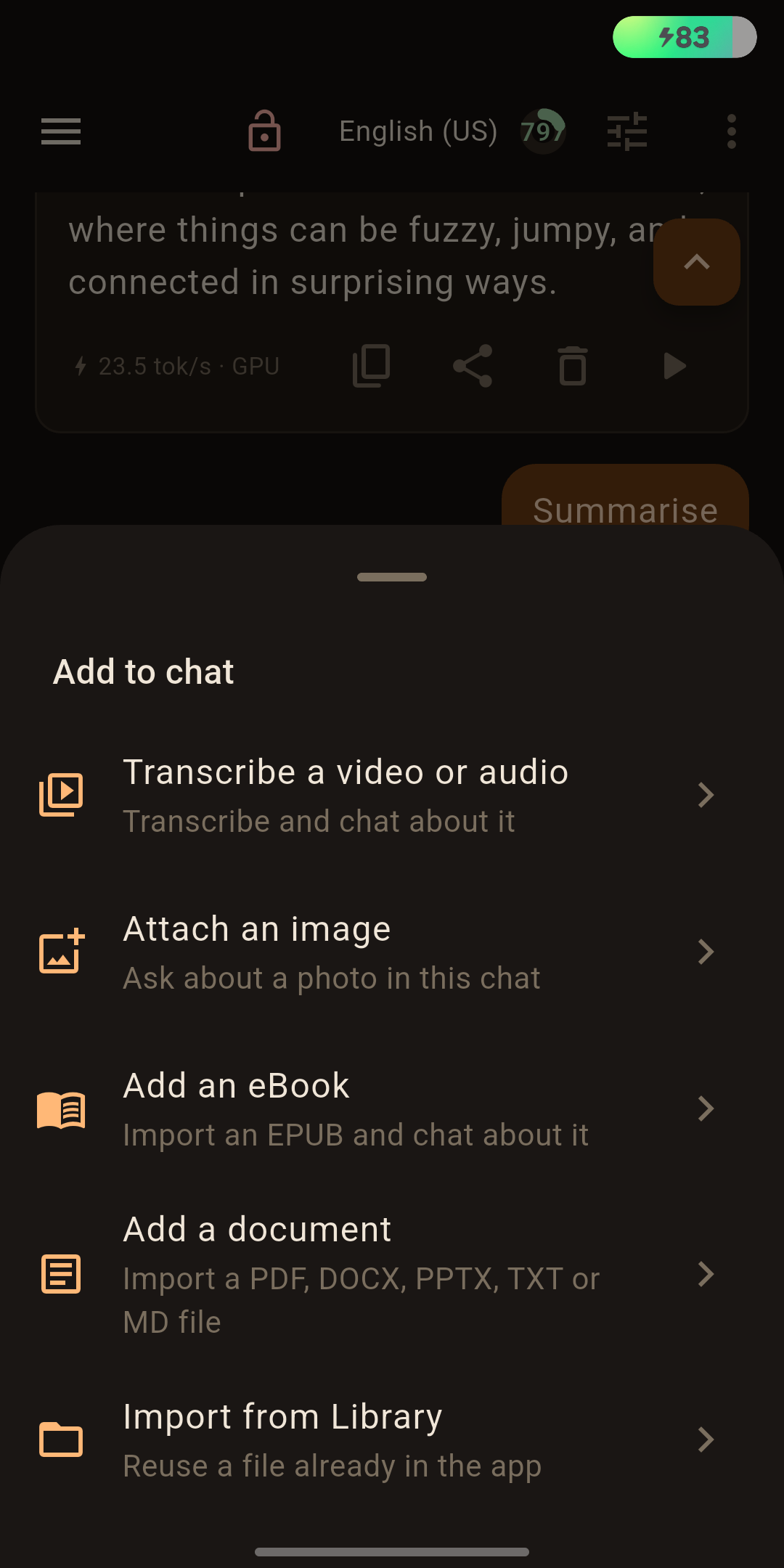 Add to chat — video, audio, images, e-books, PDF and Office docs